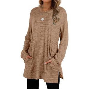 XIEERDUO Womens Casual Sweatshirts Long Sleeve Shirts Oversized With Pocket Tunic Tops S-3XL(117-camel)