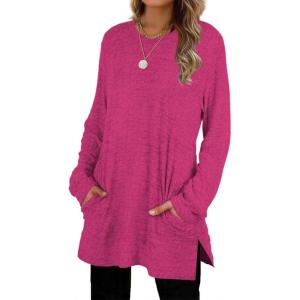 XIEERDUO Womens Casual Sweatshirts Long Sleeve Shirts Oversized With Pocket Tunic Tops S-3XL(120-hot Pink)