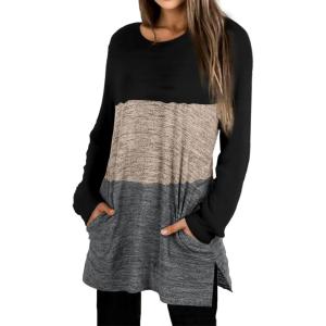 XIEERDUO Womens Casual Sweatshirts Long Sleeve Shirts Oversized With Pocket Tunic Tops S-3XL(131-black Brown)