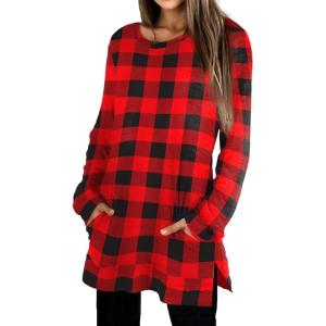 XIEERDUO Womens Casual Sweatshirts Long Sleeve Shirts Oversized With Pocket Tunic Tops S-3XL(141-plaid)