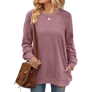 XIEERDUO Womens Crewneck Sweatshirt Pockets Oversized Fleece Long Sleeve Fall Tunic Tops