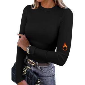 XIEERDUO Womens Long Sleeve Thermal Shirt Fleece Mock Neck Tops 2025 Fashion Slim Fit(Black)