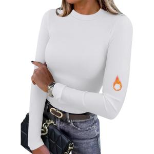 XIEERDUO Womens Long Sleeve Thermal Shirt Fleece Mock Neck Tops 2025 Fashion Slim Fit(White)