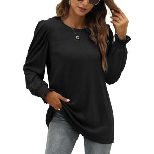 XIEERDUO Womens Long Sleeve Tops 2024 Fall Ruffle Puff Sleeve Cute Tunic Shirts Dressy(A02-black)
