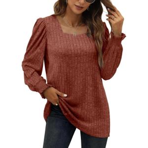 XIEERDUO Womens Long Sleeve Tunic Tops Ruffles Sleeve Square Neck Winter Shirts Dressy Casual