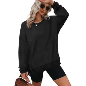 XIEERDUO Womens Oversized Sweatshirts Pullover Casual Crewneck Long Sleeve Tops Comfy(01-black)