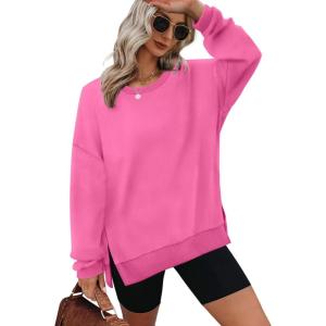 XIEERDUO Womens Oversized Sweatshirts Pullover Casual Crewneck Long Sleeve Tops Comfy(03-hot Pink)