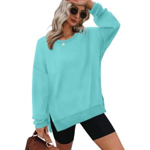 XIEERDUO Womens Oversized Sweatshirts Pullover Casual Crewneck Long Sleeve Tops Comfy(14-lightgreen)