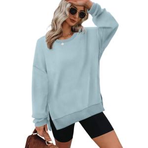 XIEERDUO Womens Oversized Sweatshirts Pullover Casual Crewneck Long Sleeve Tops Comfy(15-sky Blue)