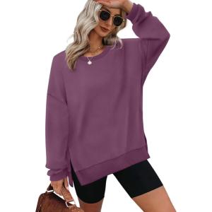 XIEERDUO Womens Oversized Sweatshirts Pullover Casual Crewneck Long Sleeve Tops Comfy(19-fuchsia)