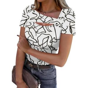 XIEERDUO Womens Summer Tops Short Sleeve Shirts for Women Sexy Tops Y2K Shirts One Piece Cutout Tops(Black Lines)