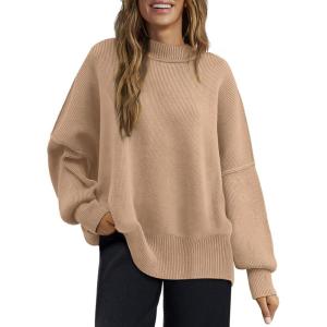 XIEERDUO Women’s Sweaters Knit Crewneck Fall Fashion 2023 Oversized Sweater Pullover Tops Khaki L