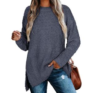 XIEERDUO Womens Sweaters Oversized Long Sleeve Crewneck Side Slits Tunic Tops