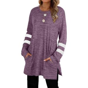 XIEERDUO Women‘s Sweatshirts Casual Tunic Tops Long Sleeve Shirts Oversized With Pockets(222-purplered)