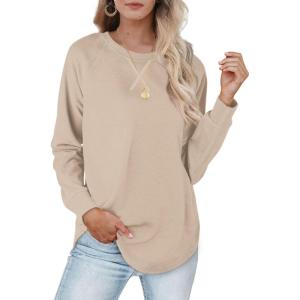 XIEERDUO Womens Sweatshirts Crewneck Loose Fitting Tops For Women Long Sleeve Shirts Pullover(02c-khaki)