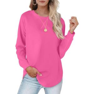 XIEERDUO Womens Sweatshirts Crewneck Loose Fitting Tops For Women Long Sleeve Shirts Pullover(02m-hot Pink)