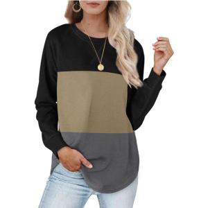 XIEERDUO Womens Sweatshirts Crewneck Loose Fitting Tops For Women Long Sleeve Shirts Pullover(02q-blackkhakigrey)