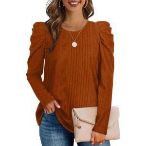 XIEERDUO Womens Tops Dressy Casual Crewneck Cute Shirts Puff Sleeve Tunic Tops