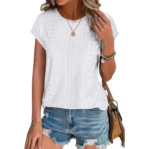 XIEERDUO Womens Tops Short Sleeve Shirts Blouses for Women Dressy Casual Cap Sleeve Tops with Curved Hem(A-white)