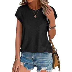 XIEERDUO Womens Tops Short Sleeve Shirts Blouses for Women Dressy Casual Cap Sleeve Tops with Curved Hem(B-black)