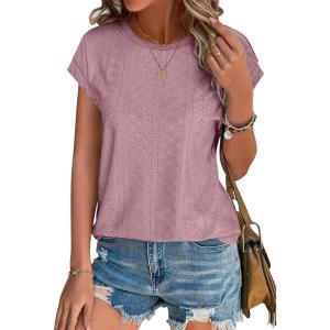 XIEERDUO Womens Tops Short Sleeve Shirts Blouses for Women Dressy Casual Cap Sleeve Tops with Curved Hem(D-pink)