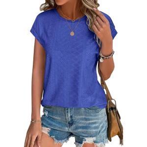 XIEERDUO Womens Tops Short Sleeve Shirts Blouses for Women Dressy Casual Cap Sleeve Tops with Curved Hem(G-royal Blue)