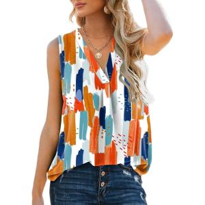 XIEERDUO Women’s V Neck Chiffon Tank Top Sleeveless Work Office Pleated Blouses Tops(00-colorful)