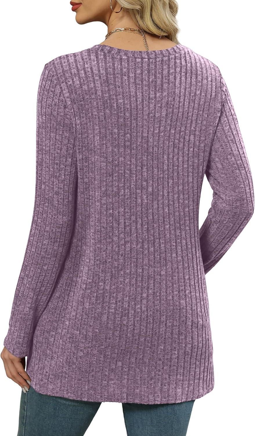 imageXIEERDUO Long Sleeve Shirts for Women Crewneck Tunic Tops Loose Fit Dressy Womens Sweaters with Pockets Fall Fashion 2025Purple