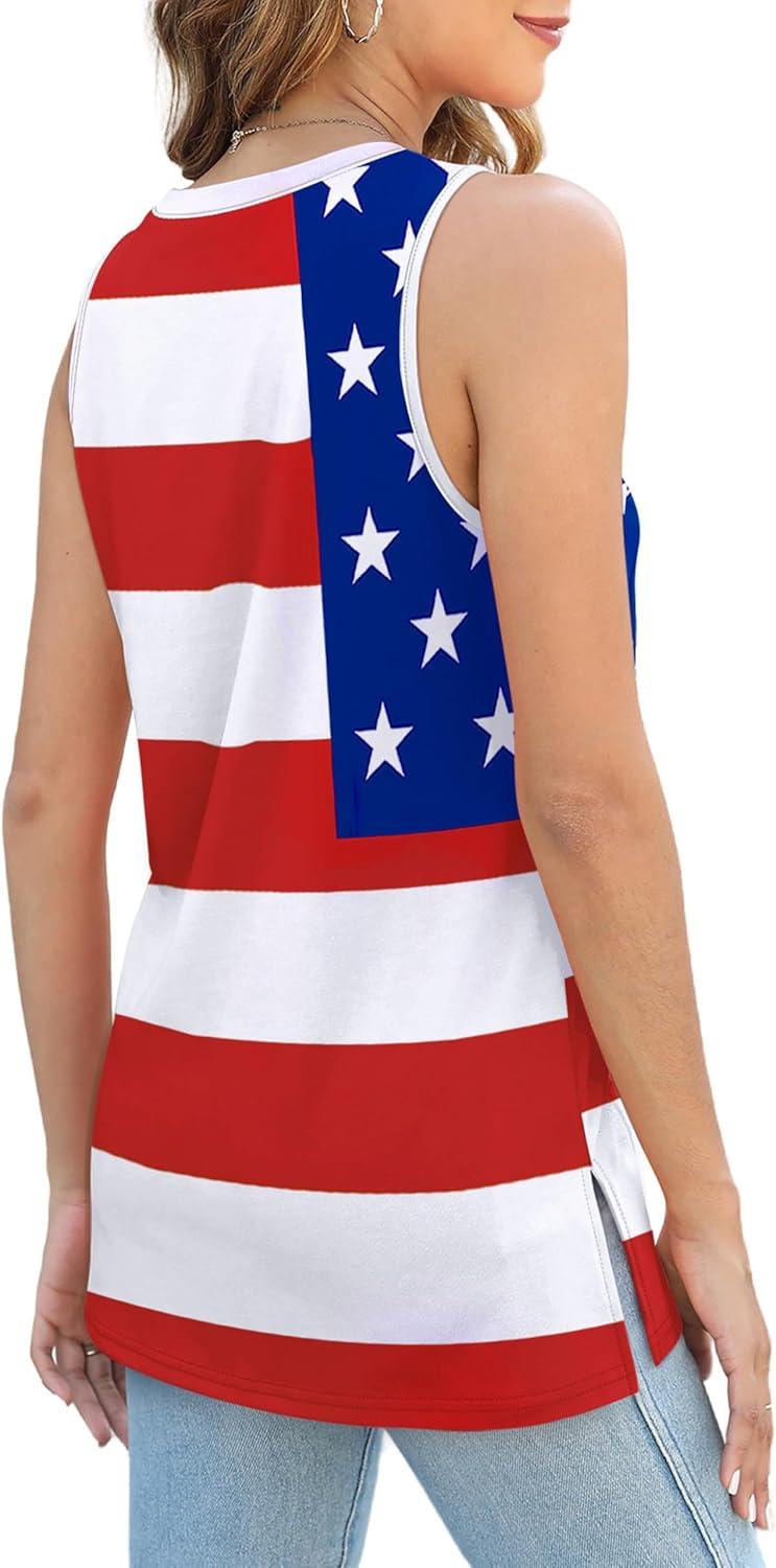 imageXIEERDUO Womens Tank Tops Crewneck Loose Fit Basic Casual Summer Side Split Sleeveless ShirtsEcwhite Flag
