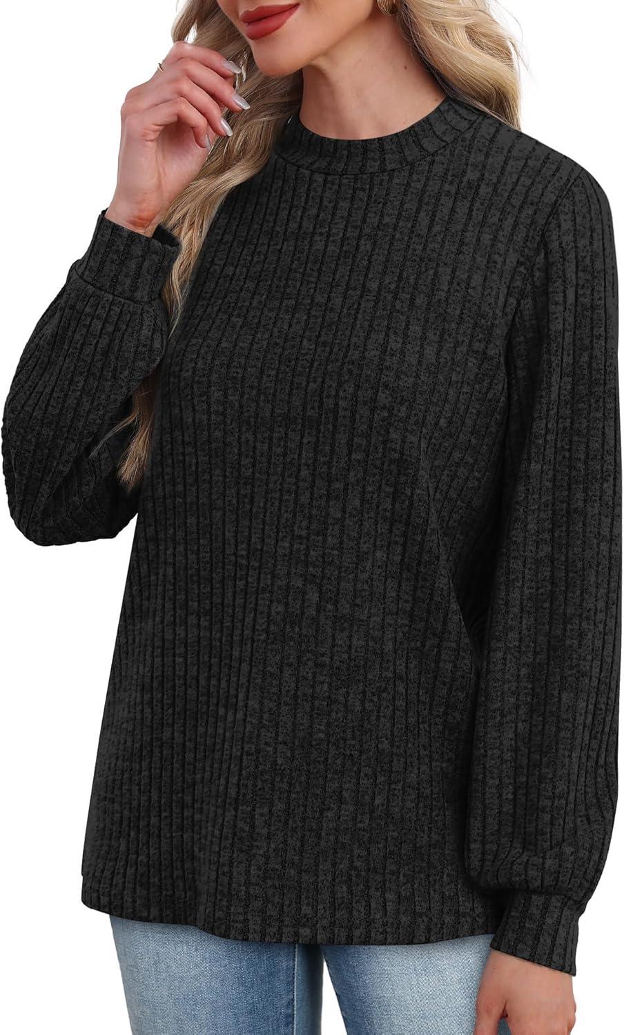 imageXIEERDUO Long Sleeve Shirts For Women Dressy Casual Mock Neck Fall Fashion 2025 Soft Lightweight Tunic SweatersBlack