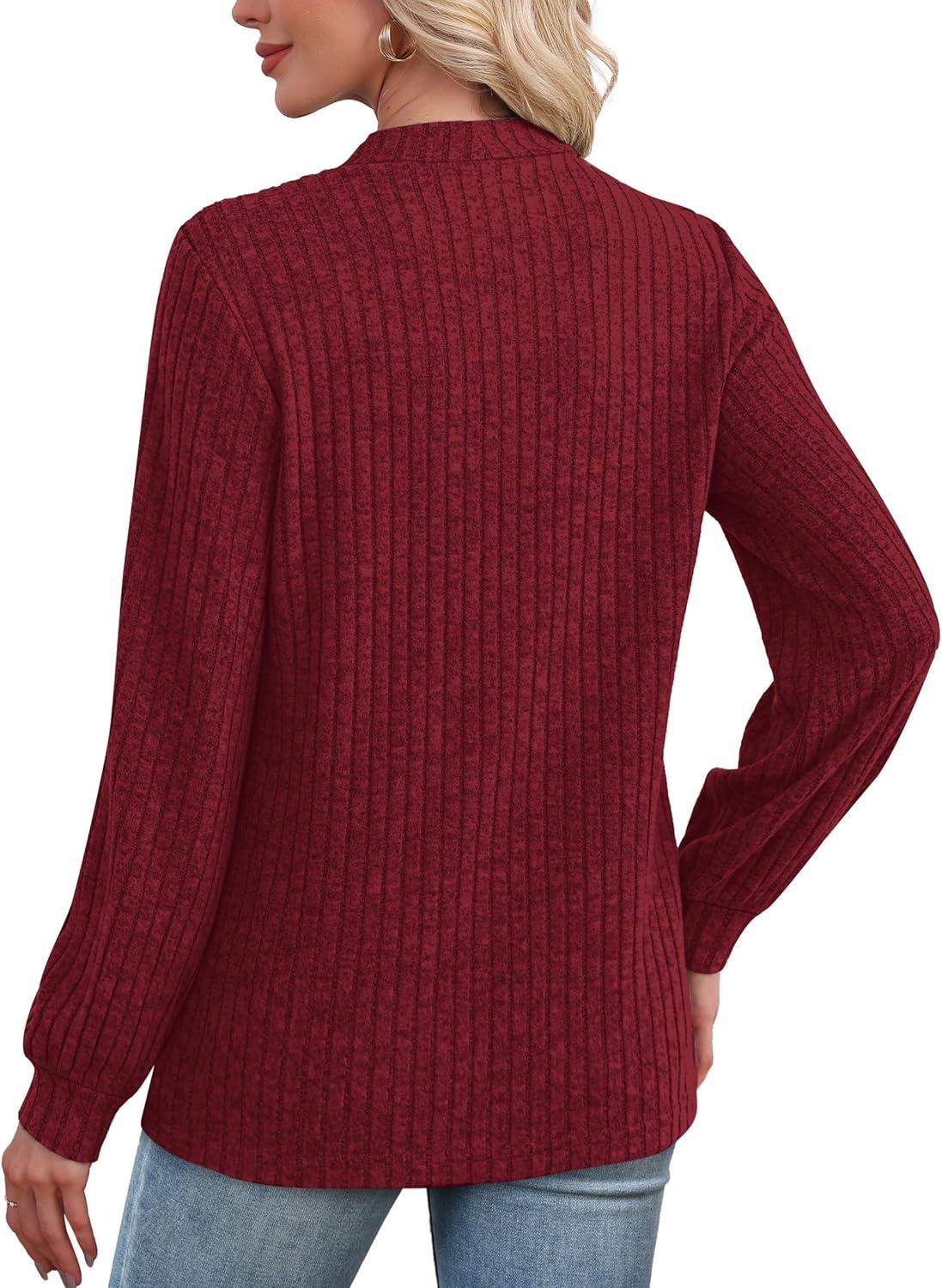 imageXIEERDUO Long Sleeve Shirts For Women Dressy Casual Mock Neck Fall Fashion 2025 Soft Lightweight Tunic SweatersBurgundy