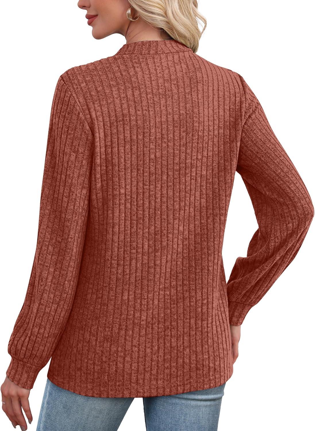 imageXIEERDUO Long Sleeve Shirts For Women Dressy Casual Mock Neck Fall Fashion 2025 Soft Lightweight Tunic SweatersCaramel