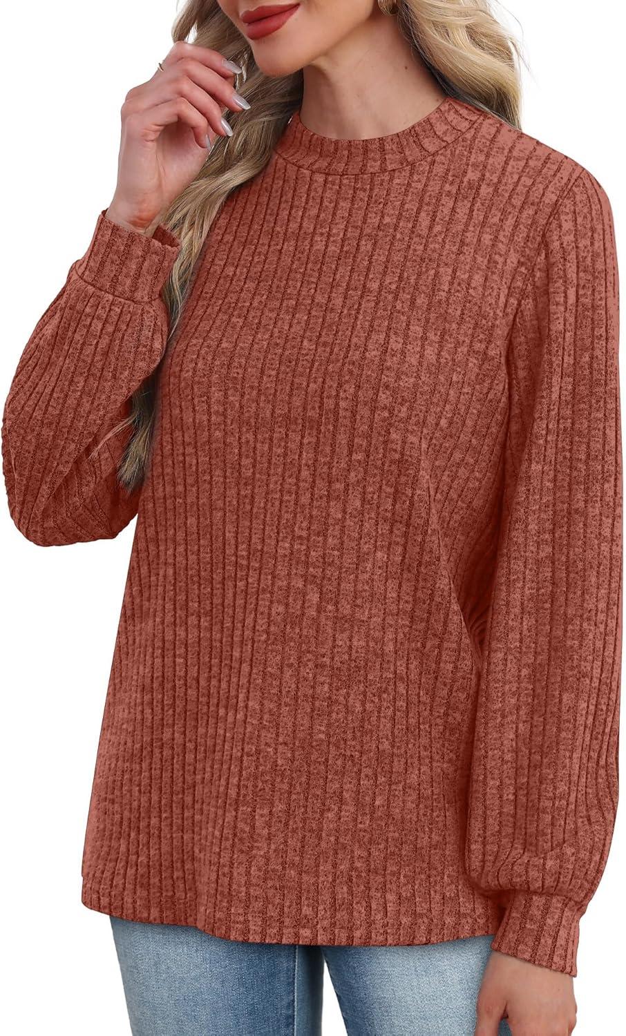 imageXIEERDUO Long Sleeve Shirts For Women Dressy Casual Mock Neck Fall Fashion 2025 Soft Lightweight Tunic SweatersCaramel