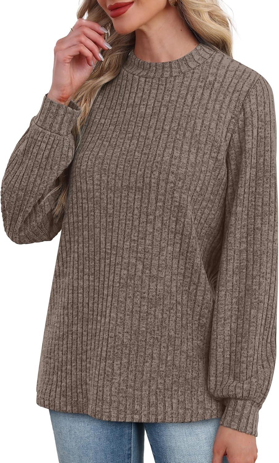 imageXIEERDUO Long Sleeve Shirts For Women Dressy Casual Mock Neck Fall Fashion 2025 Soft Lightweight Tunic SweatersCoffee
