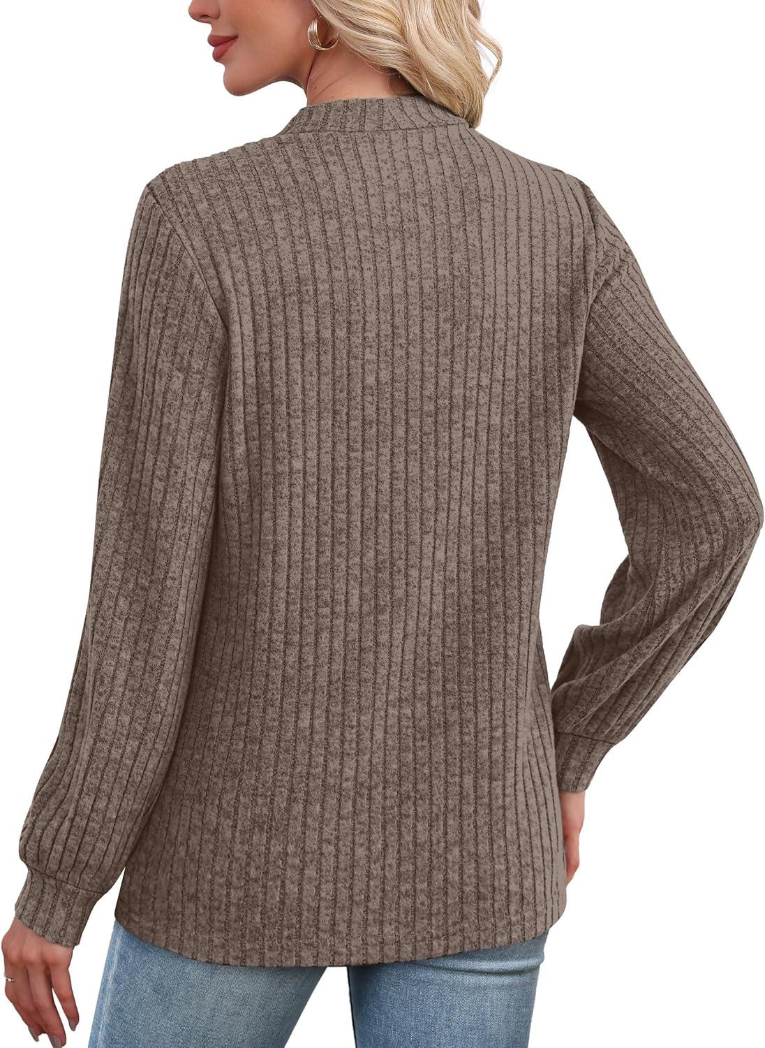 imageXIEERDUO Long Sleeve Shirts For Women Dressy Casual Mock Neck Fall Fashion 2025 Soft Lightweight Tunic SweatersCoffee