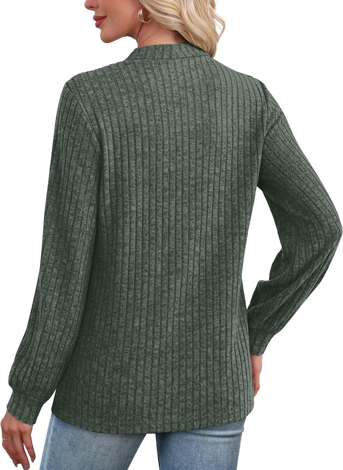 imageXIEERDUO Long Sleeve Shirts For Women Dressy Casual Mock Neck Fall Fashion 2025 Soft Lightweight Tunic SweatersGreen