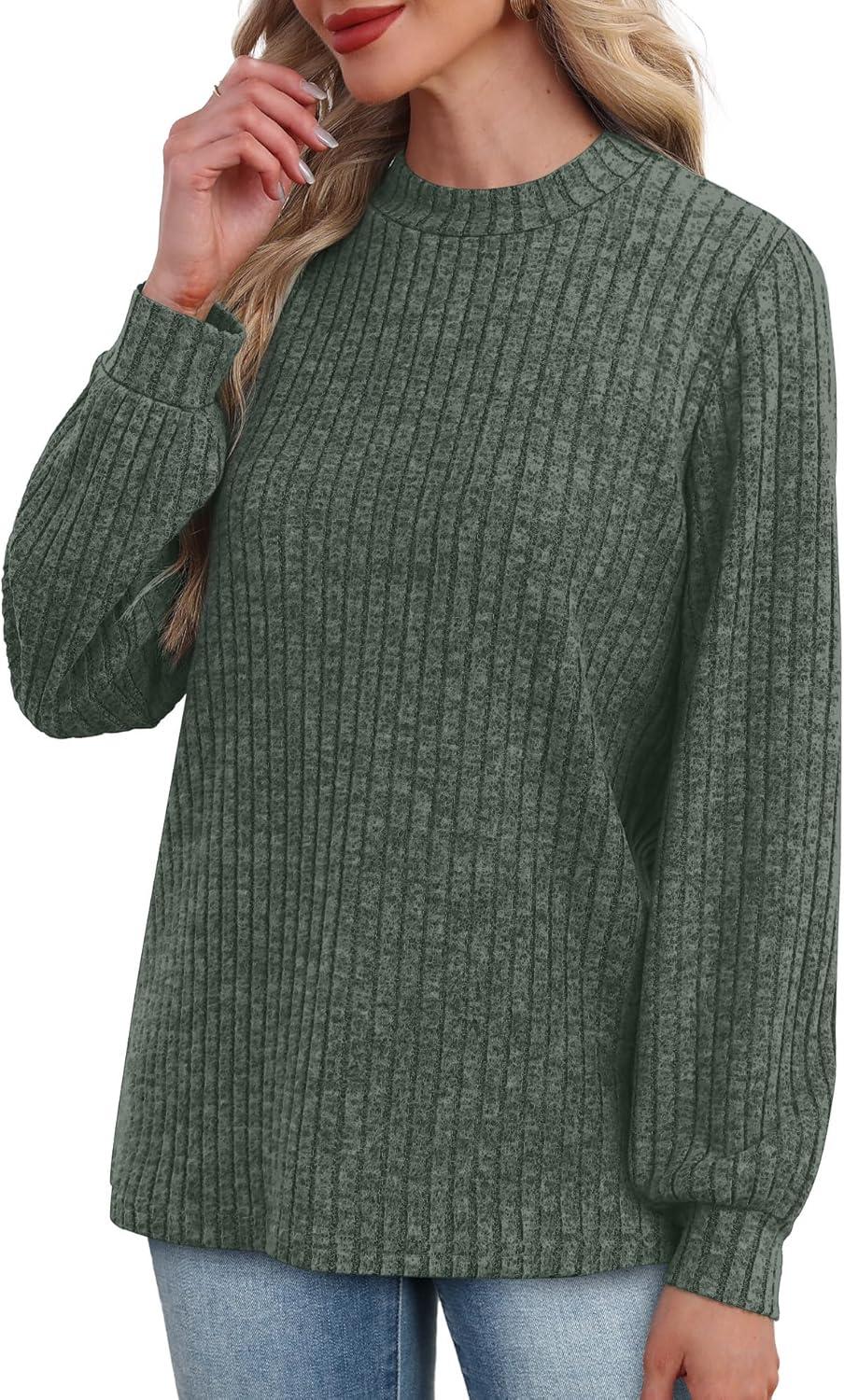 imageXIEERDUO Long Sleeve Shirts For Women Dressy Casual Mock Neck Fall Fashion 2025 Soft Lightweight Tunic SweatersGreen
