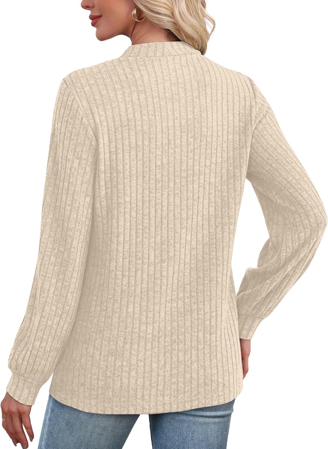 imageXIEERDUO Long Sleeve Shirts For Women Dressy Casual Mock Neck Fall Fashion 2025 Soft Lightweight Tunic SweatersKhaki