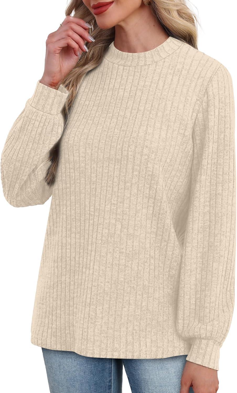 imageXIEERDUO Long Sleeve Shirts For Women Dressy Casual Mock Neck Fall Fashion 2025 Soft Lightweight Tunic SweatersKhaki