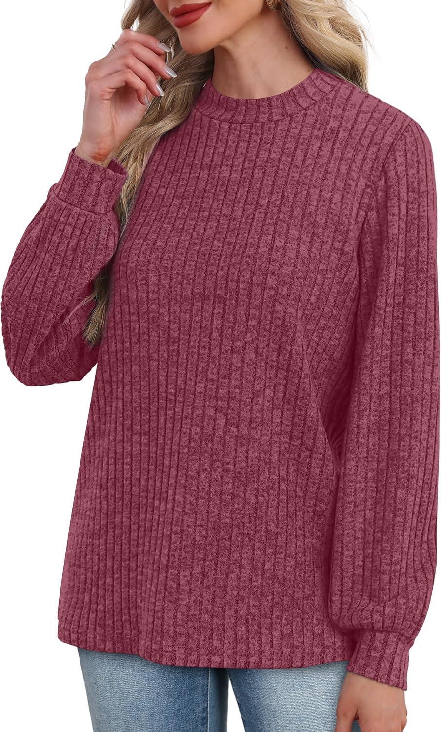 imageXIEERDUO Long Sleeve Shirts For Women Dressy Casual Mock Neck Fall Fashion 2025 Soft Lightweight Tunic SweatersMaroon