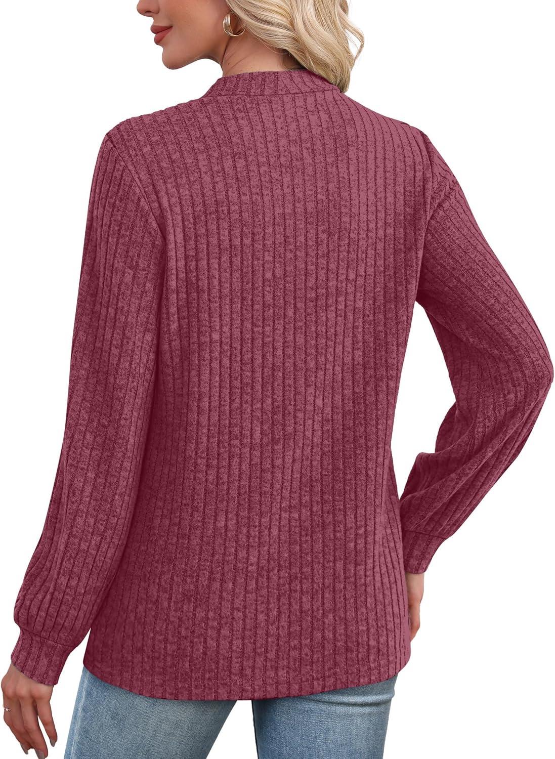 imageXIEERDUO Long Sleeve Shirts For Women Dressy Casual Mock Neck Fall Fashion 2025 Soft Lightweight Tunic SweatersMaroon