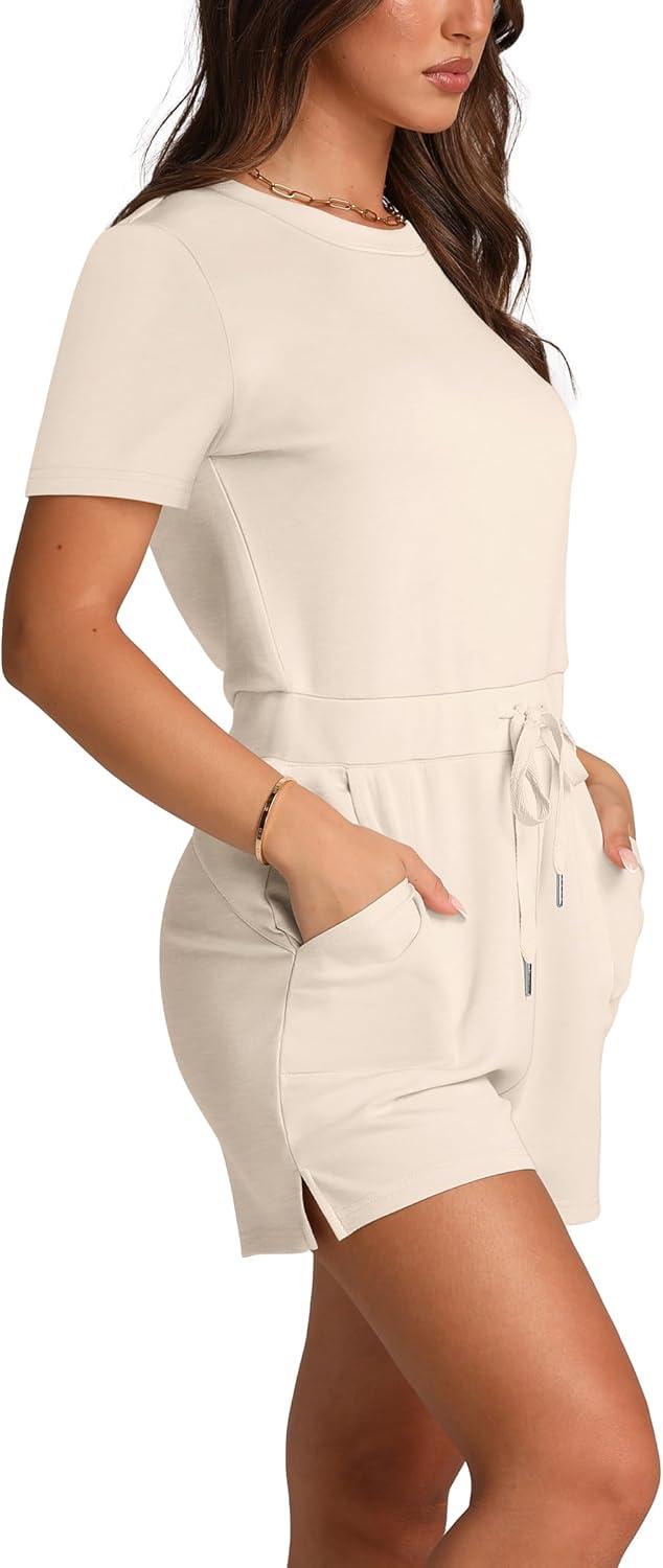 imageXIEERDUO One Piece Jumpsuits for Women Jumpers for Women Casual Rompers for Women Summer Dressy with Pockets Creamy Apricot M