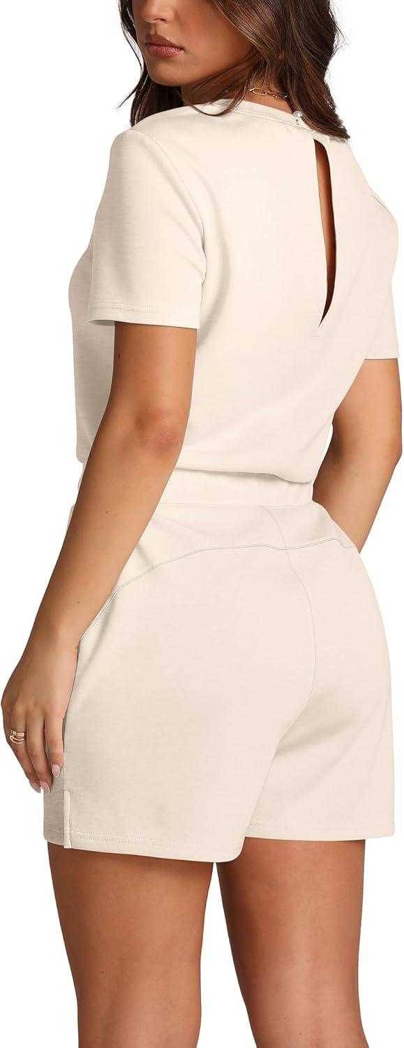 imageXIEERDUO One Piece Jumpsuits for Women Jumpers for Women Casual Rompers for Women Summer Dressy with Pockets Creamy Apricot M
