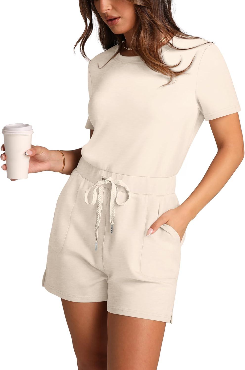 imageXIEERDUO One Piece Jumpsuits for Women Jumpers for Women Casual Rompers for Women Summer Dressy with Pockets Creamy Apricot M