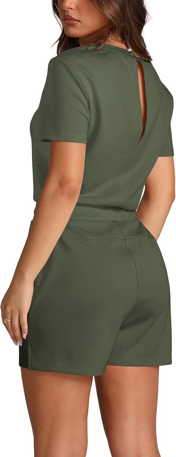 imageXIEERDUO Rompers for Women 2024 One Piece Jumpsuits for Women Shorts Romper Vacation Outfits for Women Grey Olive M