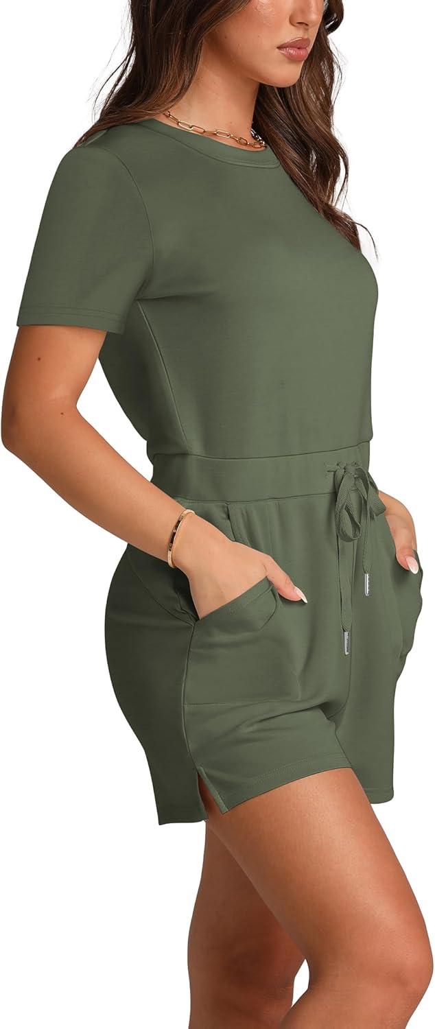 imageXIEERDUO Rompers for Women 2024 One Piece Jumpsuits for Women Shorts Romper Vacation Outfits for Women Grey Olive M