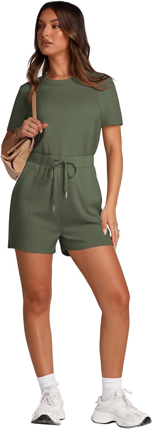 imageXIEERDUO Rompers for Women 2024 One Piece Jumpsuits for Women Shorts Romper Vacation Outfits for Women Grey Olive M