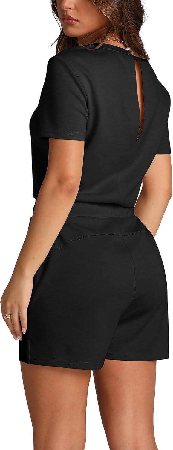 imageXIEERDUO Rompers for Women Black Jumpsuit for Women Jumpers for Women Casual Fashion Outfits Cruise Essentials Clothes L