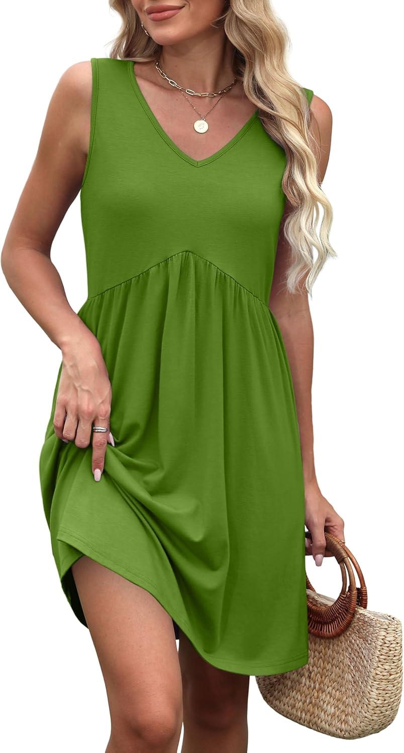 imageXIEERDUO Summer Dresses for Women 2025 Casual Classy Dress V Neck Swimsuit Coverups Fashion ClothingAll Olive