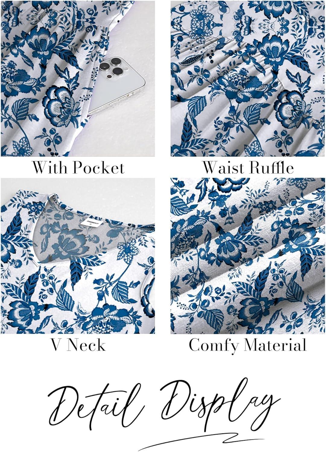 imageXIEERDUO Summer Dresses for Women 2025 Casual Classy Dress V Neck Swimsuit Coverups Fashion ClothingBlue Print